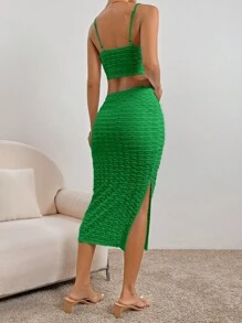 SHEIN Essnce 素色吊帶上衣和半身裙 - 綠色 - 查看 2