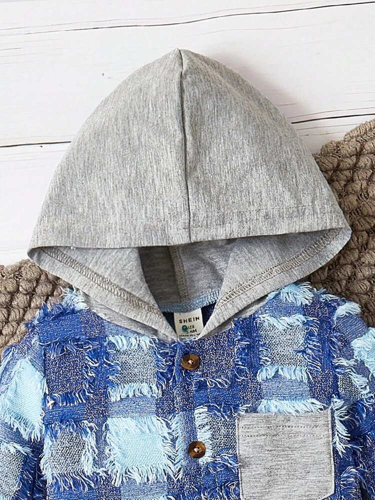 Baby Boy Plaid Print Fringe Hooded Shirt