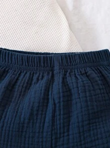 SHEIN Vintaside Kids 男嬰條紋圖案補丁貼口袋連體衣和短褲