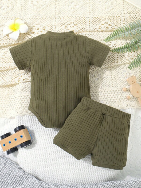 Newborn Baby Boy Ribbed Knit Bodysuit & Shorts SHEIN USA