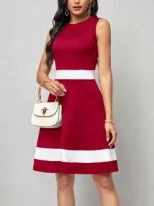 SHEIN LUNE Đầm Khối Màu Thanh lịch - Đỏ - Xem 1