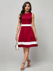 SHEIN LUNE Đầm Khối Màu Thanh lịch - Đỏ - Xem 3