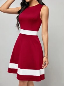 SHEIN LUNE Đầm Khối Màu Thanh lịch - Đỏ - Xem 4