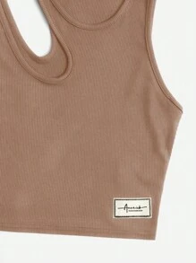 Seusyu Letter Patched Detail Cut Out Tank Top - Apricot - View 3