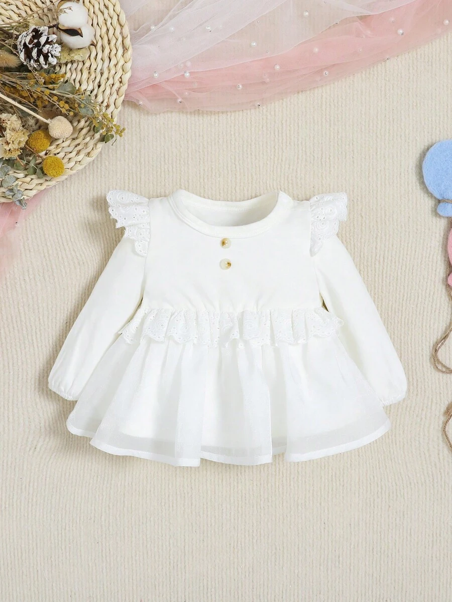 SHEIN Baby Girl Ruffle Trim Peplum Top