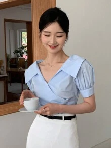 DAZY 素色泡泡袖襯衫 - 淺藍色 - 查看 8