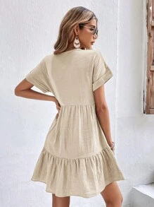 SHEIN Frenchy Đầm Viên lá sen màu trơn Dễ thương - Màu be - Xem 2