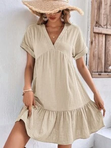 SHEIN Frenchy Đầm Viên lá sen màu trơn Dễ thương - Màu be - Xem 4