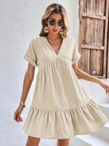 SHEIN Frenchy Đầm Viên lá sen màu trơn Dễ thương - Màu be - Xem 7