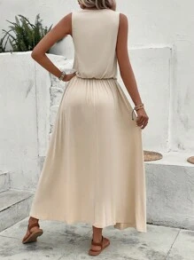 SHEIN LUNE Đầm Túi Nhẫn Dây kéo Tách cao màu trơn Giải trí - Màu be - Xem 2