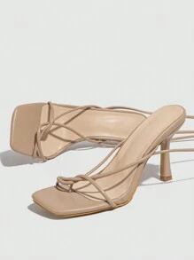 Sandalias de tacón alto delgado con tiras de tobillo en color albaricoque para mujer, para primavera/verano - Albaricoque - Ver 5