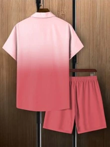 Manfinity RSRT Men Crane Print Shirt & Drawstring Waist Shorts Set - Pink - View 2