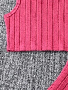 SHEIN Girls Solid Tank Top & Flare Leg Trousers - Hot Pink - View 5