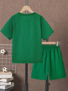 SHEIN Tween Boy Letter Graphic Raglan Sleeve Football Jersey Set - Green - View 2