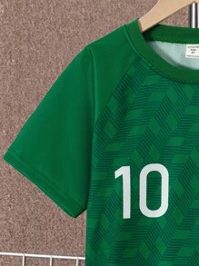 SHEIN Tween Boy Letter Graphic Raglan Sleeve Football Jersey Set - Green - View 3
