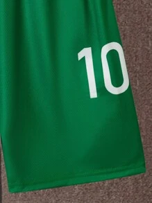 SHEIN Tween Boy Letter Graphic Raglan Sleeve Football Jersey Set - Green - View 5