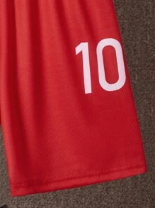 SHEIN Tween Boy Letter Graphic Raglan Sleeve Tee & Shorts Set - Red - View 3