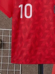 SHEIN Tween Boy Letter Graphic Raglan Sleeve Tee & Shorts Set - Red - View 5