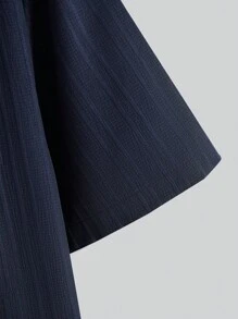 Manfinity RSRT Men Solid Button Up Shirt & Plain Shorts, Men's 2 Piece Outfits Blue, Men Navy Blue 2 Piece Set - Navy Blue - View 4