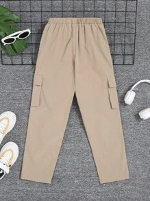 SHEIN Tween Boy休閒寬鬆修身卡其褲,帶有3d口袋