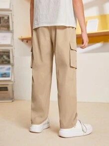SHEIN Tween Boy休閒寬鬆修身卡其褲,帶有3d口袋