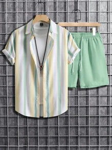 Manfinity Homme Bộ hai mảnh Nam Dây kéo Nút phía trước Sọc Giải trí - Nhiều màu - Xem 1