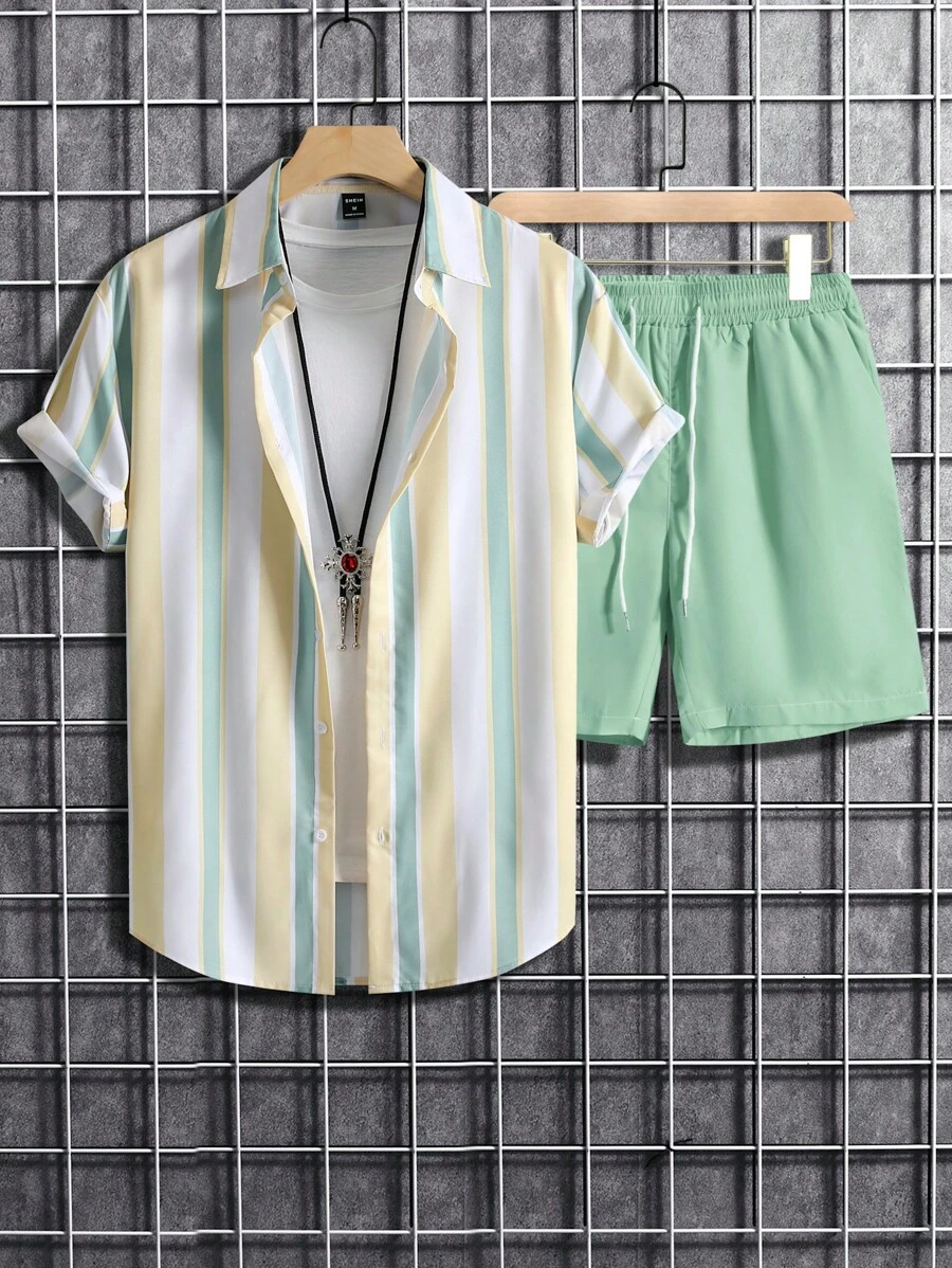 Manfinity Homme Bộ hai mảnh Nam Dây kéo Nút phía trước Sọc Giải trí - Nhiều màu - Xem 1