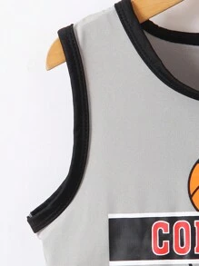 SHEIN Bộ thời trang bé trai Tương phản ràng buộc Đồ họa Slogan Giải trí - Màu Xám nhạt - Xem 7