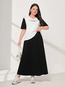 Mulvari Talla grande Falda con camiseta con estampado de slogan de color combinado - Blanco y Negro - Ver 2