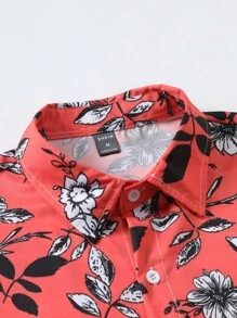 Manfinity RSRT 男士印花襯衫和腰部抽繩短褲 - 紅白色 - 查看 4