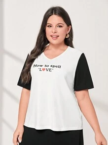 Mulvari Talla grande Falda con camiseta con estampado de slogan de color combinado - Blanco y Negro - Ver 4