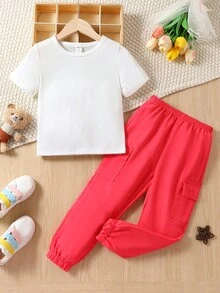 Bộ thời trang bé gái Túi Hoạt hình Lá thư Giải trí - Nhiều màu - Xem 2