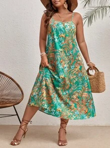 SHEIN VCAY Plus Tropical Print Cami Dress - Multicolor - View 1