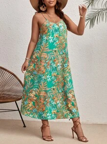 SHEIN VCAY Plus Tropical Print Cami Dress - Multicolor - View 4