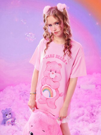 ROMWE X Care Bears Cartoon Graphic Drop Shoulder Tee