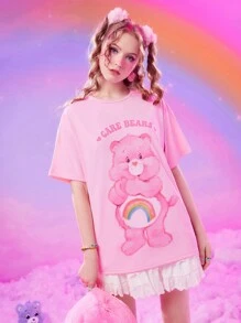 ROMWE X Care Bears Cartoon Graphic Drop Shoulder Tee - Pink - View 6