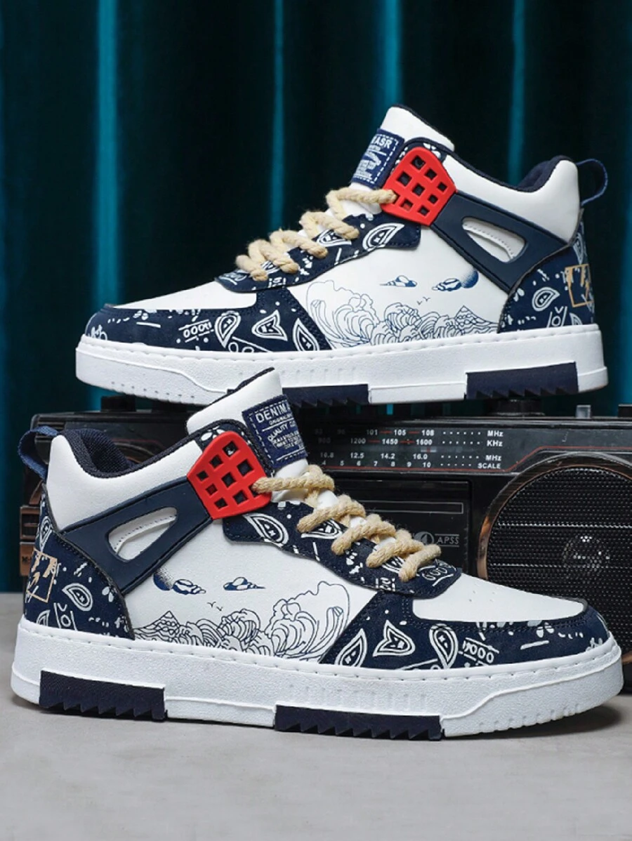 2024 New Hot Selling Holiday Explosion Model Special Offer All-Season Plus Size Men Skateboarding Shoes, Lightweight Men's Leather Upper Sports Shoes, High-Top Thick Sole Large Size Sneakers, Colorblock Platform Casual Shoes, Anti-Slip Outdoor Sports Shoes, Lace-Up Streetwear Youth Trainers, Multi-Color Combination Children School Shoes For Boys - Multicolor - View 1