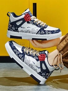 2024 New Hot Selling Holiday Explosion Model Special Offer All-Season Plus Size Men Skateboarding Shoes, Lightweight Men's Leather Upper Sports Shoes, High-Top Thick Sole Large Size Sneakers, Colorblock Platform Casual Shoes, Anti-Slip Outdoor Sports Shoes, Lace-Up Streetwear Youth Trainers, Multi-Color Combination Children School Shoes For Boys - Multicolor - View 4