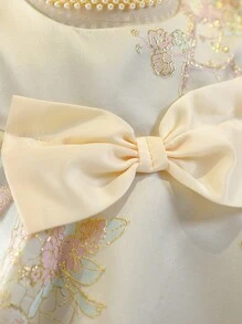 SHEIN Glamorique Kids Bébé Fille Robe De Soirée Imprimé Floral À Nœud Papillon Manches Bouffantes