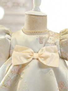 SHEIN Glamorique Kids Bébé Fille Robe De Soirée Imprimé Floral À Nœud Papillon Manches Bouffantes