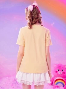 ROMWE X Care Bears Cartoon Bear & Heart Graphic Tee - Yellow - View 2