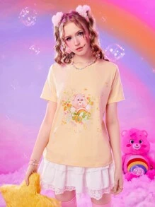 ROMWE X Care Bears Cartoon Bear & Heart Graphic Tee - Yellow - View 5