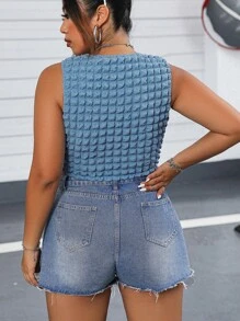 Flirla 大碼素色短款背心 - 淺藍色 - 查看 3