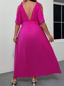 SHEIN Clasi 大碼挖肩高衩連衣裙 - 玫紅色 - 查看 2