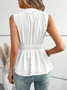 SHEIN LUNE Swiss Dot Tie Neck Peplum Blouse - White - View 4
