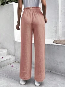 SHEIN Frenchy Pantalones unicolor de cintura con volante - Rosa - Ver 2