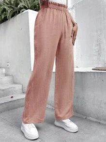 SHEIN Frenchy Pantalones unicolor de cintura con volante - Rosa - Ver 6