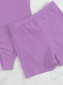 SHEIN Swim Summer Beach Plain One Piece Swimsuit With Beach Shorts