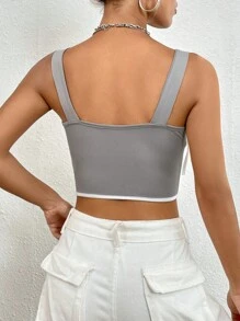 SHEIN Unity Áo khoác và áo lót dành cho xe tăng nữ Thắt nút Tương phản ràng buộc Lá thư Giải trí - Xám - Xem 2