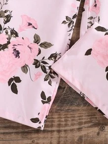 SHEIN Tween Girl Lapel Neck Blazer & Floral Print Halter Neck Wide Leg Jumpsuit